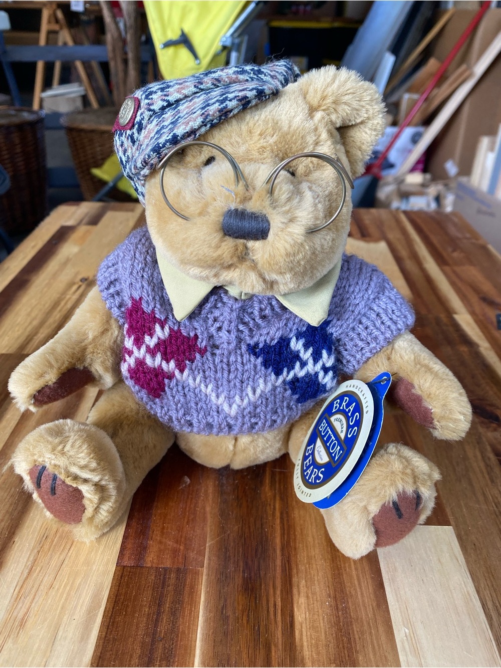 Brass Button Bears Stuffed Animal Plush Toy with Glasses and Sweater Sherwood